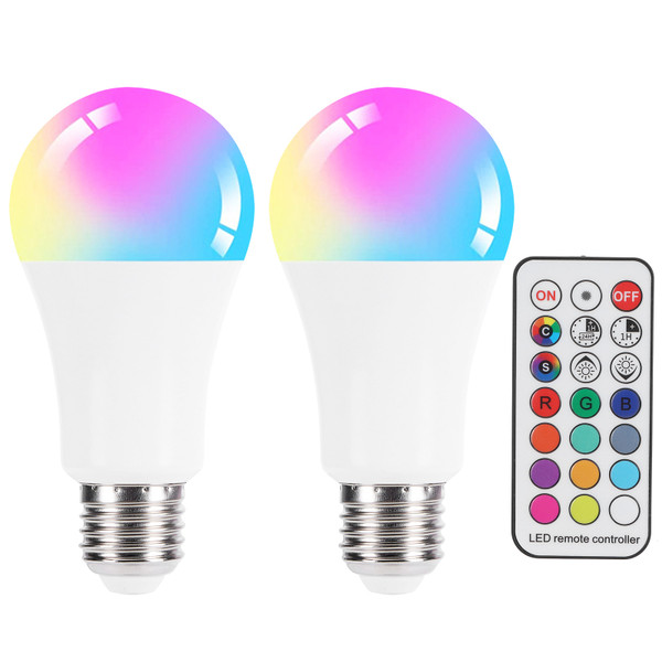 2PCS E27 LED Bulb 10W Colorful RGB Bulb with Remote Control for Home Decoration 85‑265V