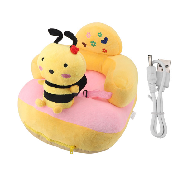 Baby Sofa Chair Floor Support Seat Bluetooth Plush Cute Cartoon Animal Adjustable Baby Learn to Sit Up Chair with USB Cable for Toddlers Boys Girls Bee