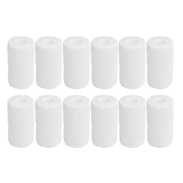 12Pcs Bandage Wrap Natural Latex Elastic Self Adhesive Wrap for Cows Dogs Horses 10cm White