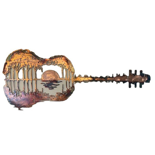 Guitar Metal Wall Art Retro Wall Decor Hanging Wall Ornament for Indoor Outdoor Office Home Music Studio Decoration