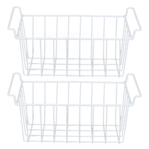 2Pcs Freezer Wire Storage Basket Organizer Bin Hanging Metal Rack with PE Coating L 44.5cm X W 24.5cm X H 20cm
