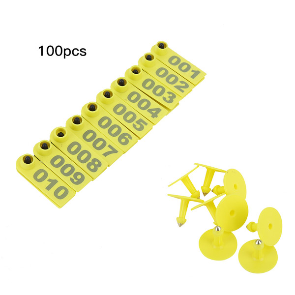 1-100 Number Plastic Livestock Ear Tag Animal Tag for Goat Sheep Pig (Yellow)