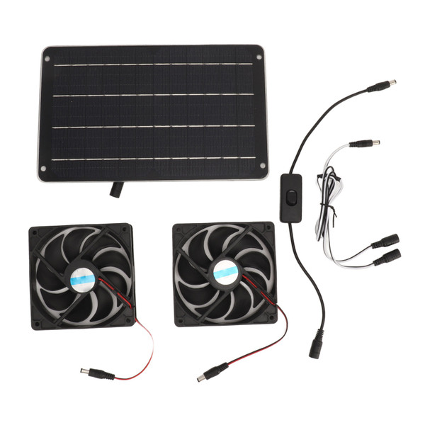 20W Solar Panel Fan Kit Heat Dissipation Ventilation Solar Powered Dual Fan with Switch for Chicken House Greenhouse Dog House
