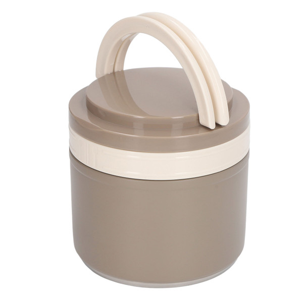 304 Stainless Steel Porridge Box Portable Round Insulated Lunch Container Hot Food Jar with Spoon for Students 0.8L Khaki