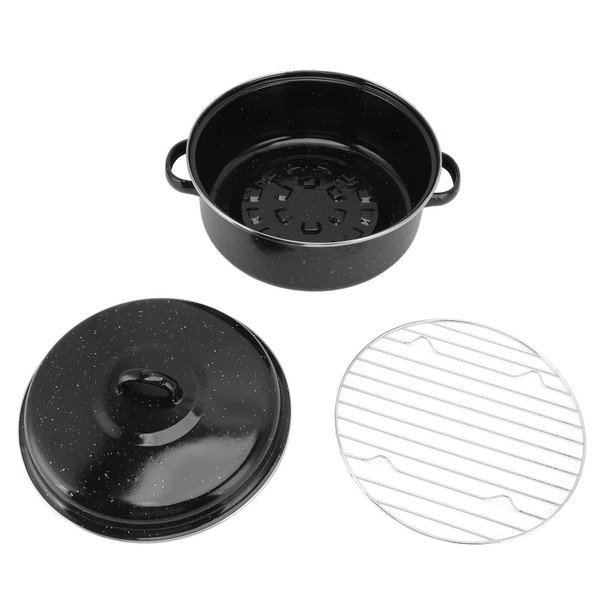 Roasting Pan Black Speckled Finish Household Non Stick BBQ Pot Roast Pan With Lid for Roasted Sweet Potatoes Chestnuts Iron Cover 26cm