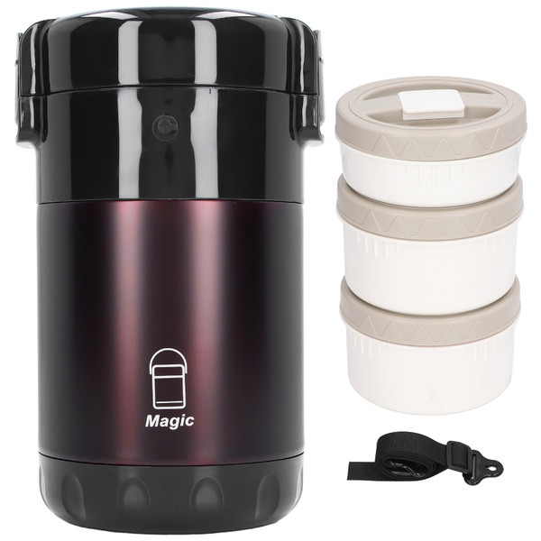 Insulated Lunch Containers 2.3L Capacity 3 Layers 304 Stainless Steel Vacuum Insulation Food Pot for Picnic TravelBrown