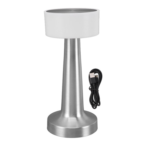 Cordless Table Lamp 3 Color Mode Touch Control Stepless Dimming 1800mAh USB Charge Book Reading Light for Bedroom Office Silver Color