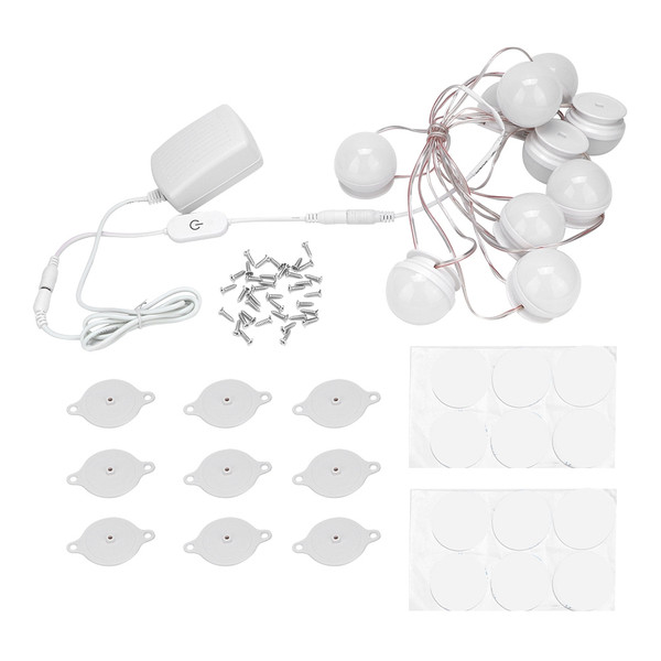 10 LED Dressing Table Makeup Lamp Bathroom Toilet Punch Free Vanity Mirror Light ( White)