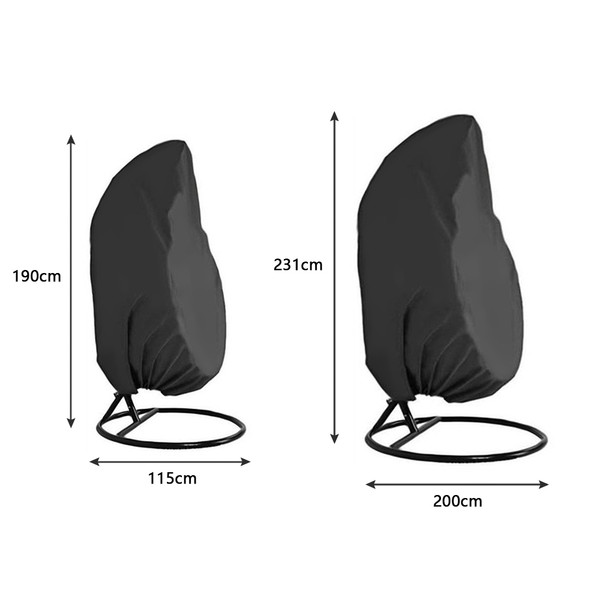 Patio Hanging Chair Cover Outdoor Egg Chair Cover Durable Waterproof Swing Chair Dust Cover Black, L Size 231*200cm
