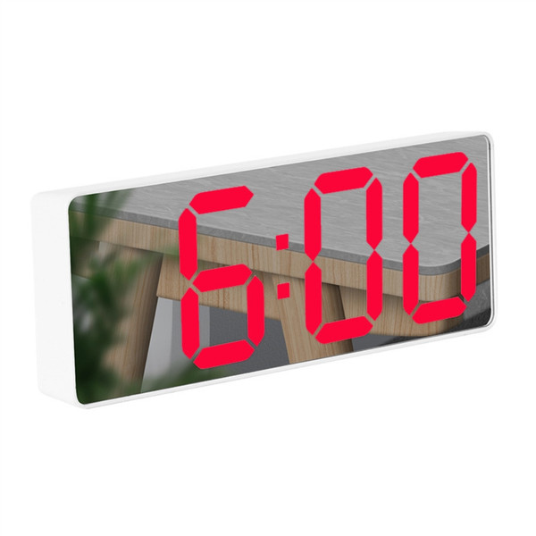 LED Digital Alarm Clock with Voice Control and Temperature Display Bedside Clock Adjustable Brightness Mirror Alarm