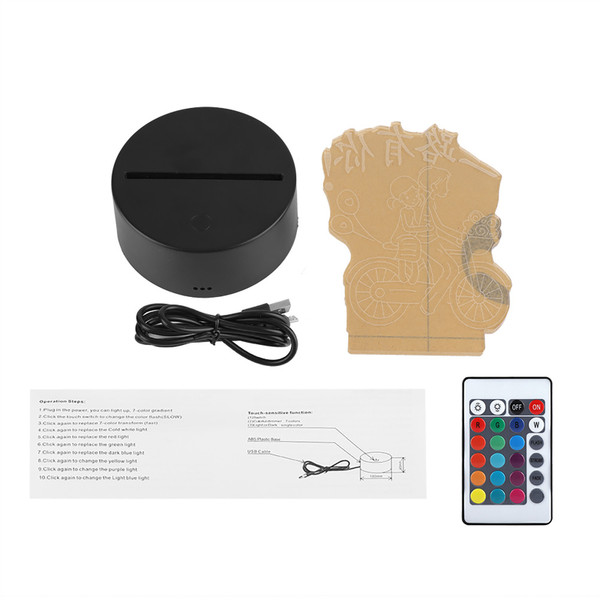 USB 4.5V Seven Color Lamp Base Touch Switch Acrylic Pattern Light (black base   remote control)