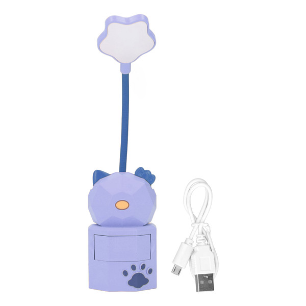 LED Desk Lamp USB Charging Warm Light Cute Cartoon Design Eye Protection Table Light with Storage BoxPurple
