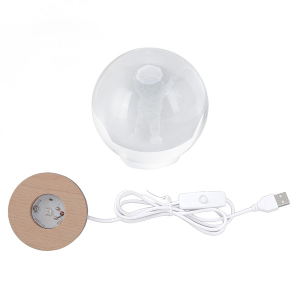 LED Night Lamp Crystal Ball with USB Wooden Base 3D Inter Carving Ornament Night Lamp for Home Decoration Little Astronaut Colorful Light