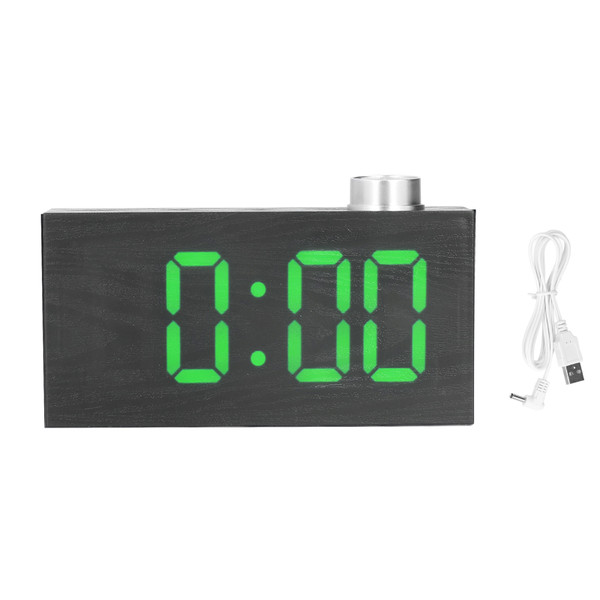 Digital Alarm Clock LED Desktop USB Alarm Clock Electronic Despertador Thermometer with Imitation Wood GrainGreen