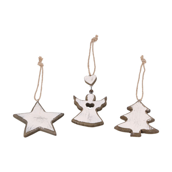 3Pcs Cedarwood Christmas Decorations Retro Rustic 5 Pointed Star Angel Pendant for Festival