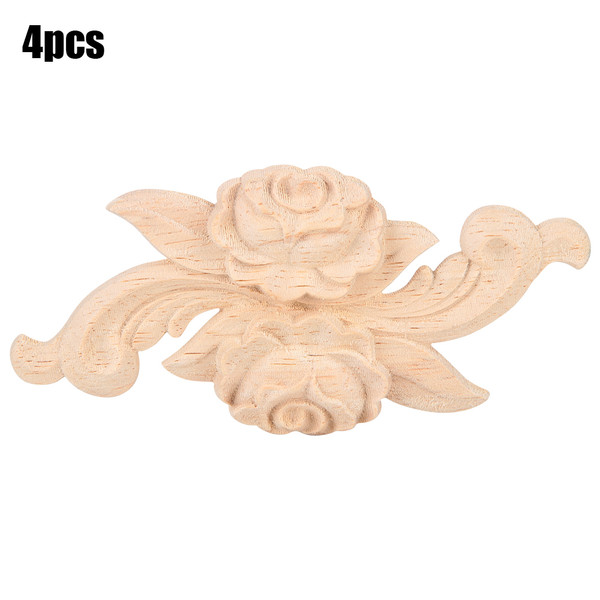 4Pcs Flower Carved Corner Onlay Applique Door Cabinet Vintage Style Furniture Decor(E)