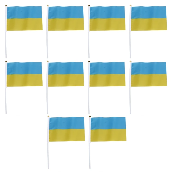 10 Set Ukraine Handheld Flags Mini Polyester Ukrainian Hand Waving Flag for Sporting Events Festive Decoration