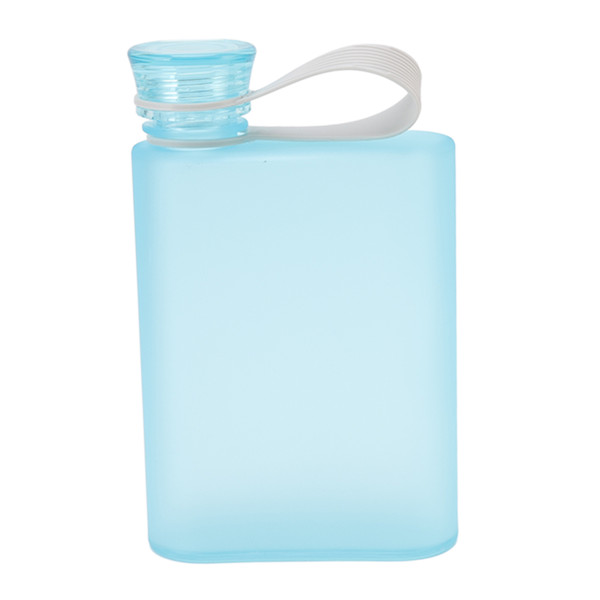 Flat Water Bottle Plastic Leak Proof Transparent Square Portable Paper Water Bottle 380ml Blue