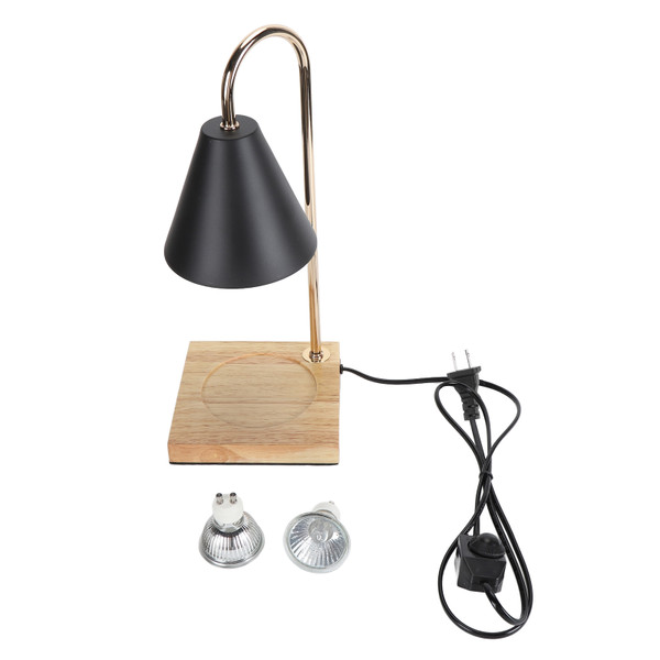 Candle Warmer Lamp Dimmable Decorative Electric Candle Warmer Lamp with Oak Base for Bedroom Living Room Office Black US Plug 110V