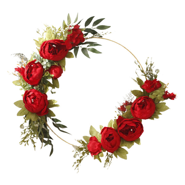 Simulation Peony Wreath Home Door Decorations Wall Hanging Artificial Peony Wreath Wedding Courtyard Arrangement Wreath