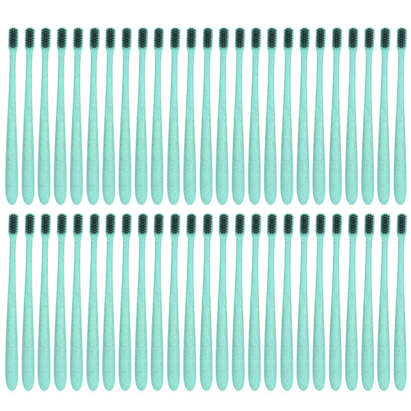 50Pcs Disposable Wheat Straw Toothbrush with Tube Portable Travel Toothbrush Oral CareGreen