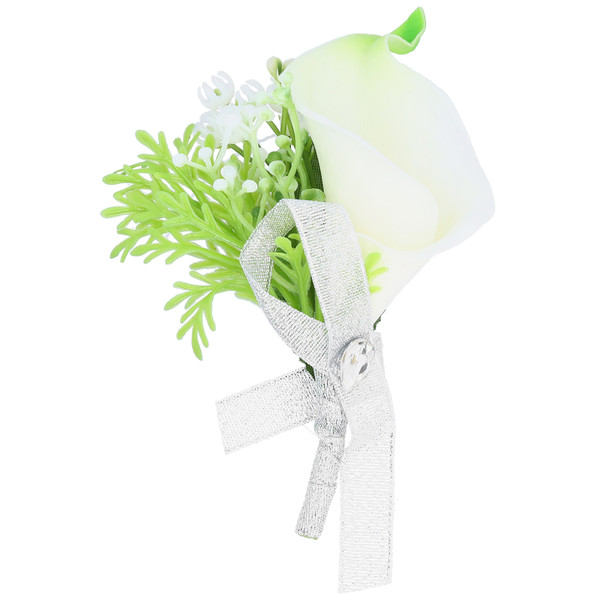 Artificial Flower Wedding Corsage Groom Bride Boutonniere Brooch Wedding Party DecorMilky White