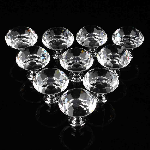 10Pcs Crystal Glass Cabinet Knobs Drawer Dresser Knobs Cupboard Handles Set