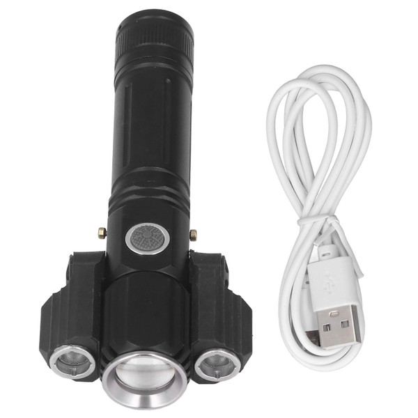 LED Outdoor Flashlight Three Heads Design Portable Waterproof Rotary Focusing Rechargeable Cycling Torch for Camping
