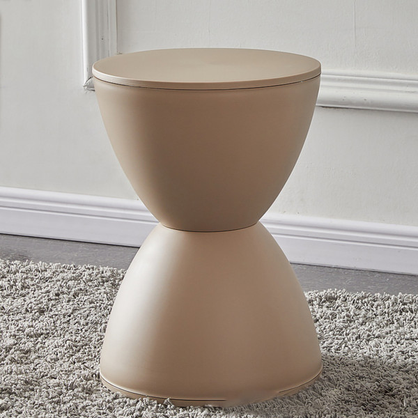 Plastic Round Stool Thicken Round Corner Strong Bearing Modern Small Stool for Home Khaki