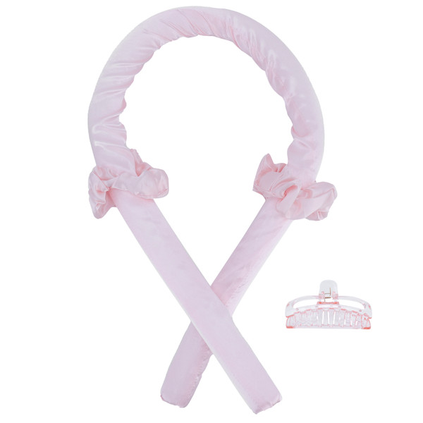 Heatless Hair Curler Foam Roller No Heat Curling Rod Headband with Hair Clip HairbandsPink