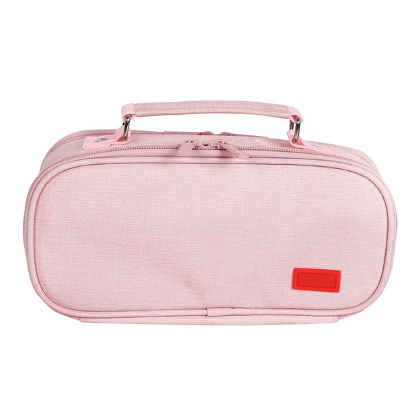 Pencil Case High Capacity Canvas Multifunction Double Zippers Multilayer Stationery Storage Bag Pink
