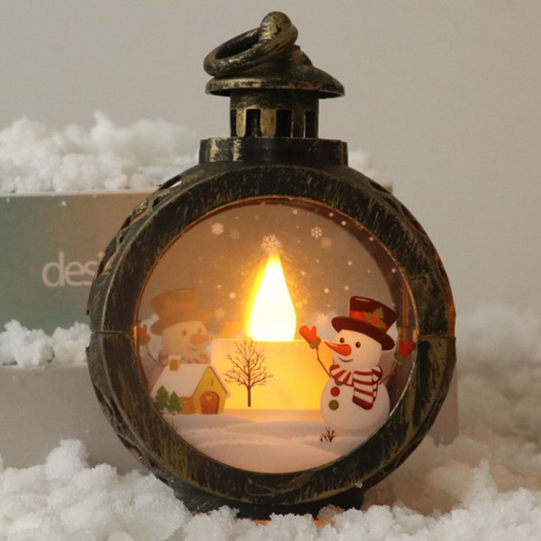 LED Candle Light Round Retro Small Glass Plastic Led Element Christmas Candle Decoration for Home Bronze Snowman