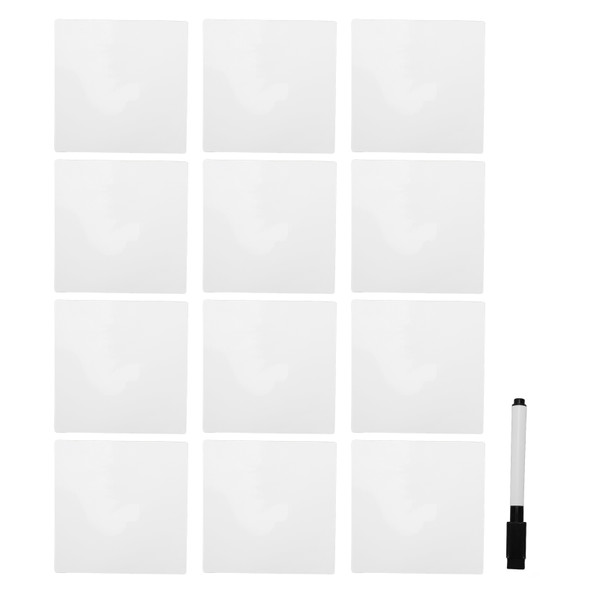 12pcs Dry Erase Stick Notes Washable Reusable Whiteboard Sticker with Marker for Fridge Mirror Desk 4x4 Inch