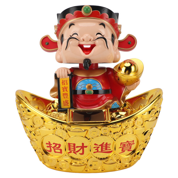 12 Inch Solar Powered Statue God of Wealth Nodding Ornament Prosperity and Fortune Meaning Car Desktop Decoration