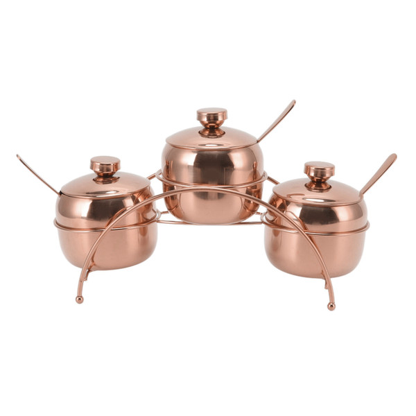 Stainless Steel Seasoning Jar Set Salt and Pepper Sugar Jar with Lid and Spoon Kitchen Seasoning Bottles with Storage Rack Rose Gold