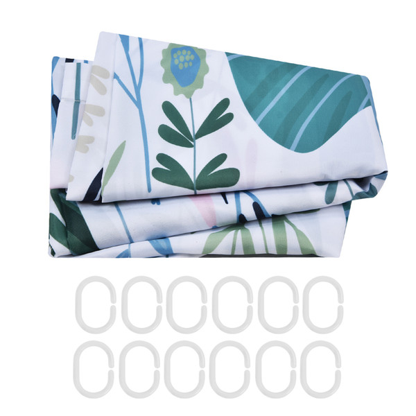 Flower Green Leaves Pattern Shower Curtain Waterproof Bathroom Curtain with Hooks180x200cm