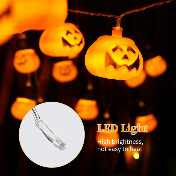 Horror Pumpkin Halloween String Lights 10FT 20LEDs Spooky Pumpkin Decorative Hanging Lights Waterproof LED Pumpkin Lights Battery Operated 2 Modes