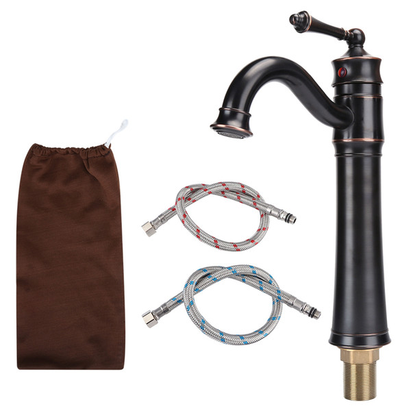 Bathroom Antique Basin Sink Faucet Hot Cold Mixing Water Tap with Single Handle BlackUK Standard G1/2