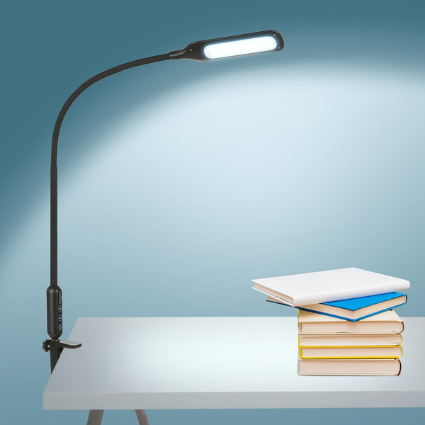 Tomshine 12W Clip-on Table Light Touching Control 2800-5500k 5 Color Modes & 5 Brightness Levels 30min Timer Eye-caring Flexible Swing Arm Lamp with Clamp Multifunctional Space Saving Table Lamp for Home Office Workbench