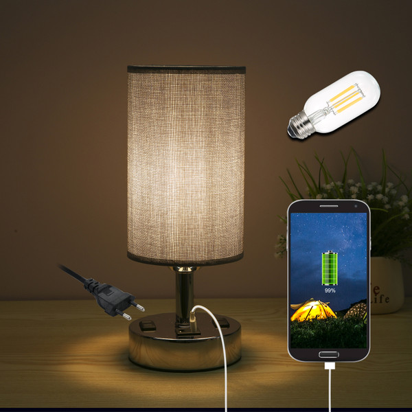 A C 220－240V Bedside Table Lamp Desk Light Nightstand Lamp Dual USB and Dual Socket Sensitive Touching Control/ 3 Levels Dimmable Brightness Adjustable for Bedroom Dorm Living Room