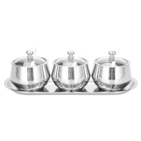 3Pcs 304 Stainless Steel Seasoning Box Visible Spice Pot Container Kitchenware with Lid Spoon
