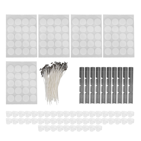 260pcs 15cm Candle Wicks 100Pcs Double Sided Tape Stickers 50Pcs Candle Shells 10Pcs Stainless Steel Wicks HoldersPlastic Heart White