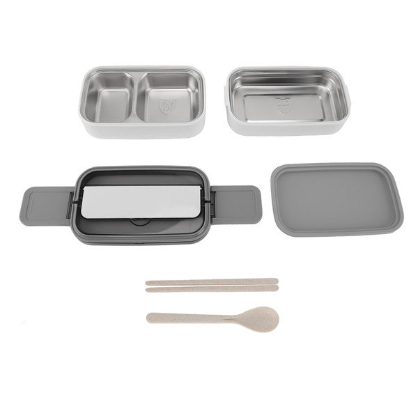 Lunch Box Double Layer Microwave Safe Leakage Proof Stainless Steel Portable Divided Bento Box for Office School Picnic White