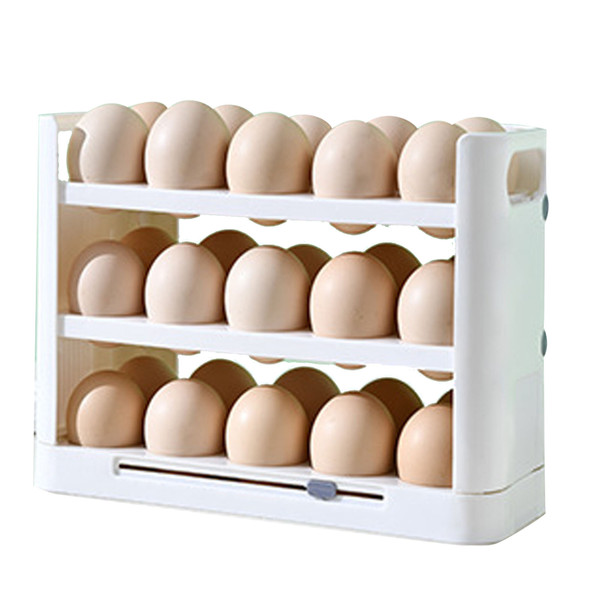 Refrigerator Door Egg Rack 3 Tier Space Saving Flippable Fridge Egg Holder with Handle for Kitchen