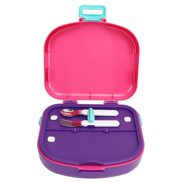 Bento Lunch Box ABS Separate Compartments with Buckle Handle Leakage Proof Air Hole Heat Resistant Bento Box with Spoon Fork Pink