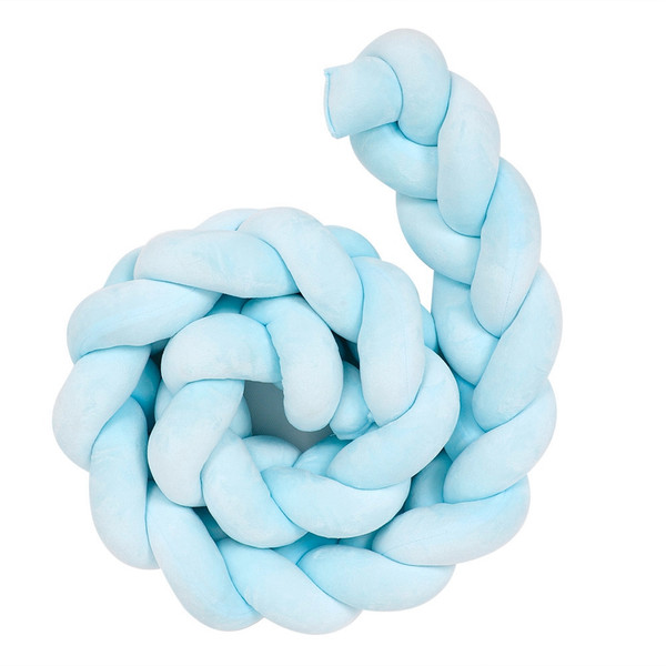 4.92ft Baby Braided Crib Bumper Long Baby Nursery Cushion Knot Soft Snake Pillow (Blue)