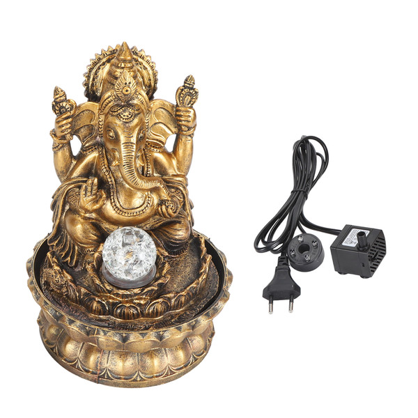 Resin Water Fountain Decorative Relaxing Improve Air Humidity Circulation Water LED Southeast Asia Buddha Water Fountain for Desktop EU Plug 220‑240V
