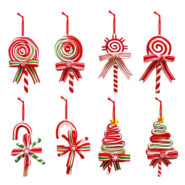 8pcs Christmas Candy Hanging Ornament Soft Clay Decorative Pendant Hanging Candy Decor