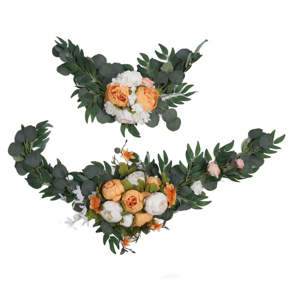 2pcs Artificial Wedding Arch Flowers Colorfast Exquisite Romantic Wedding Welcome Signs Floral Decoration Wedding Arch Decor Orange