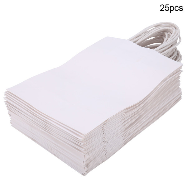 25 PCS Gift Bag Kraft Paper for Wedding Candy Favor Bag With Handle White